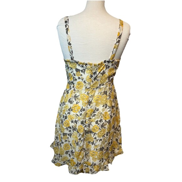 LUSH Ruffle Floral‎ Yellow Mini Dress Short Sleeve 100% Rayon Women L EUC Pretty - Picture 2 of 4